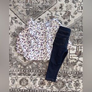Old Navy White Floral Ruffle Top with Navy Jeggings